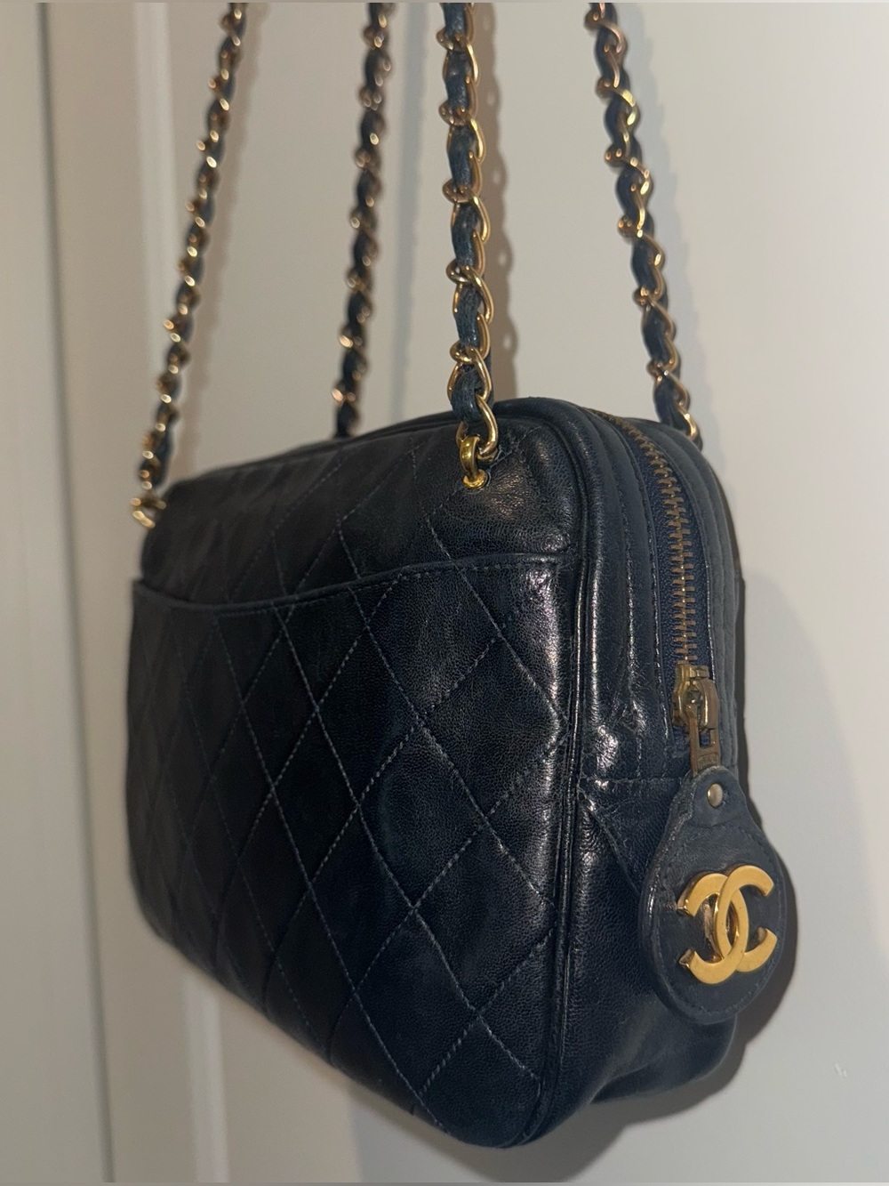 Authentic CHANEL CC Black Quilted Shoulder Camera Bag